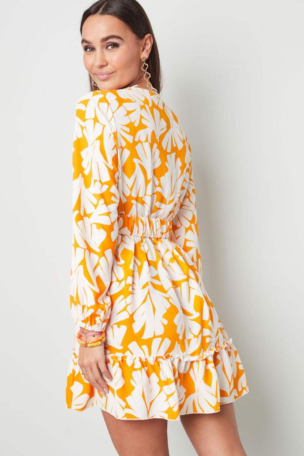 Vestido estampado colorido con cinturón Amarillo S h5Imagen6