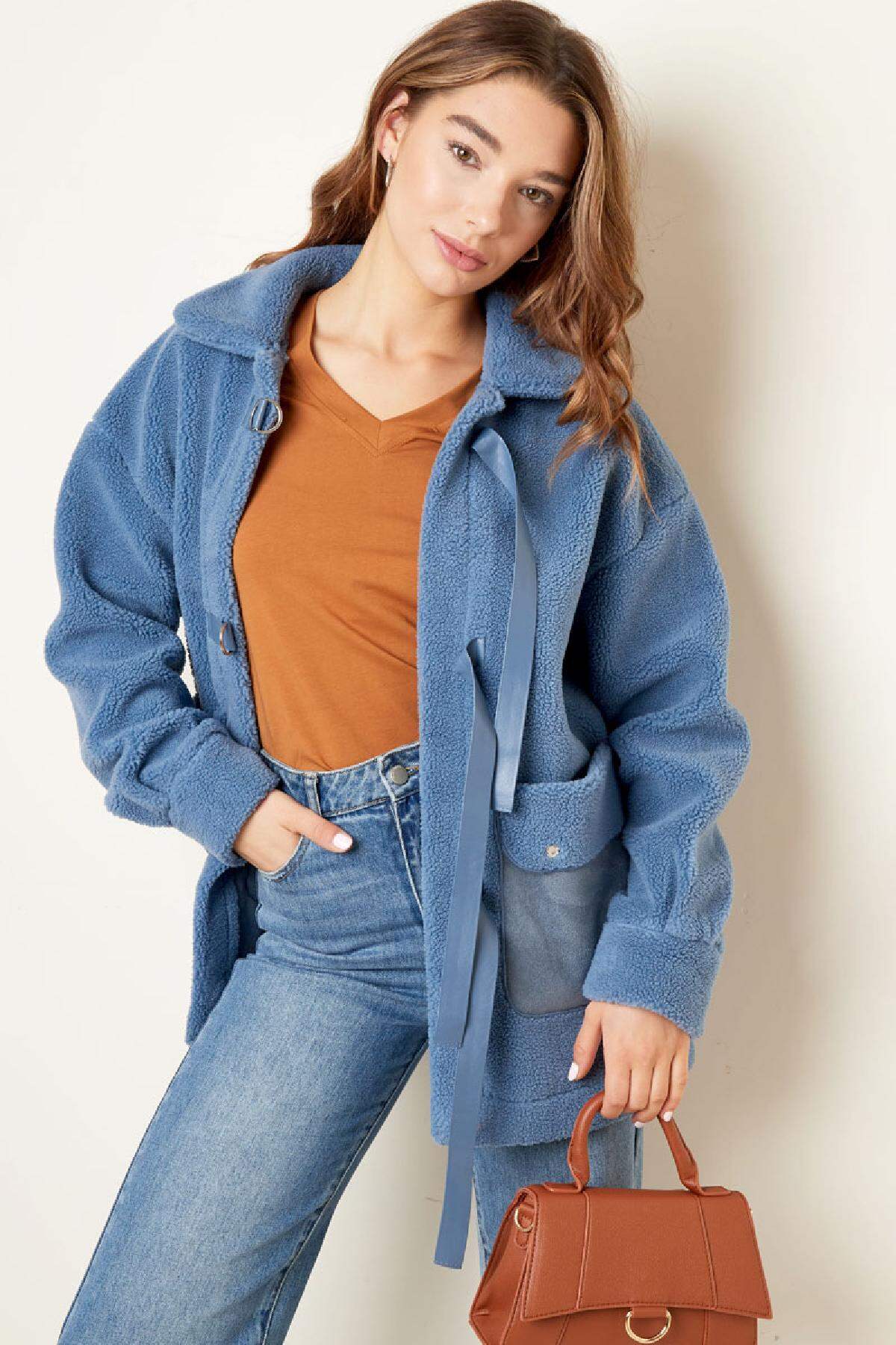 Polyester Women's Jacket Oversized Belted Design