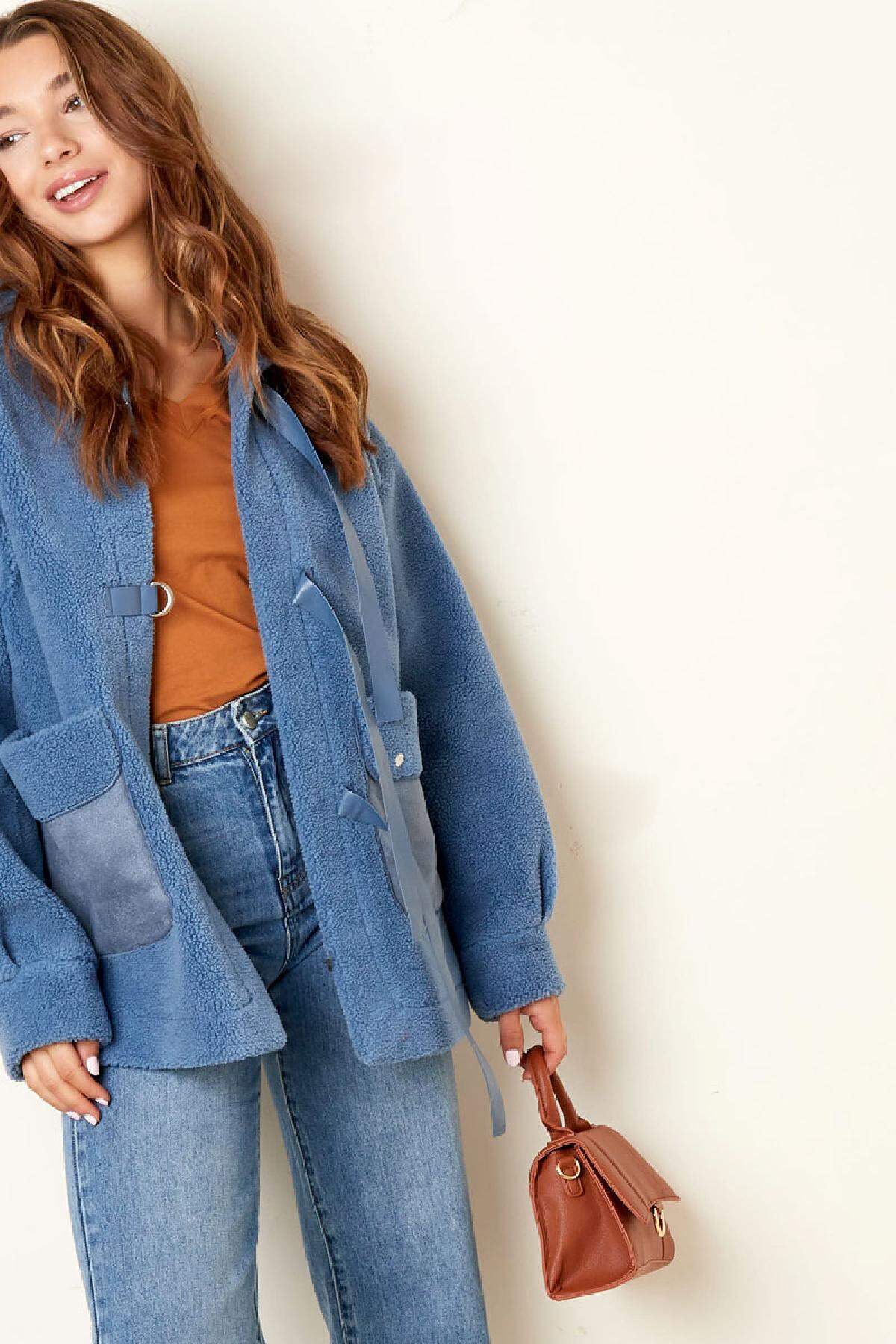 Polyester Women's Jacket Oversized Belted Design Picture4