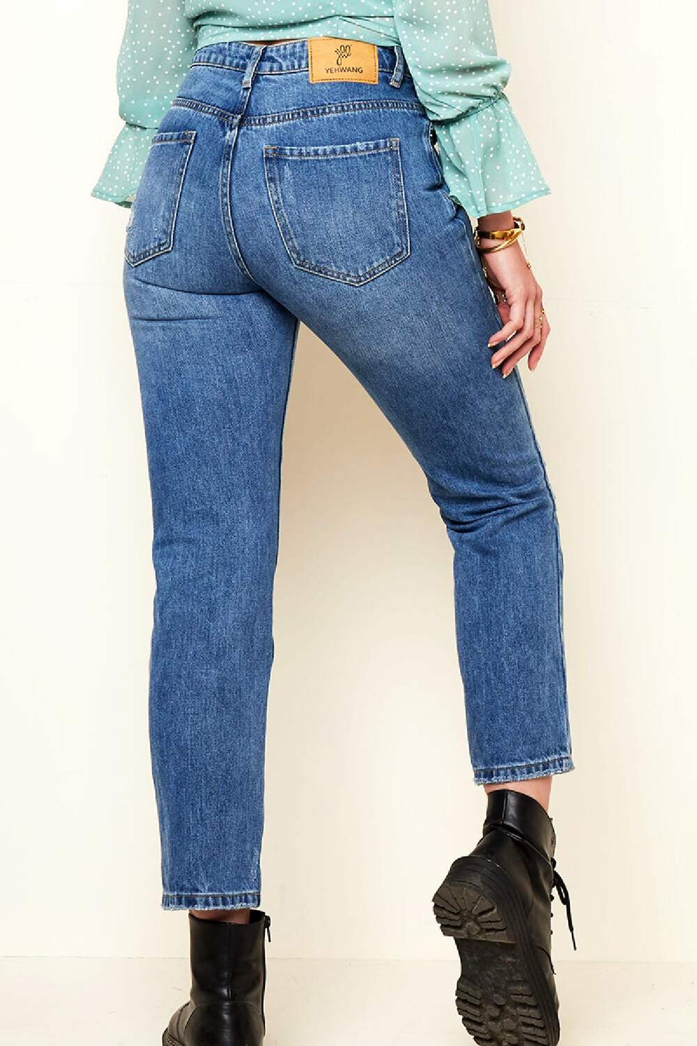 Knöchellange Jeans mit verzweifelten Details Blau XS h5Bild6