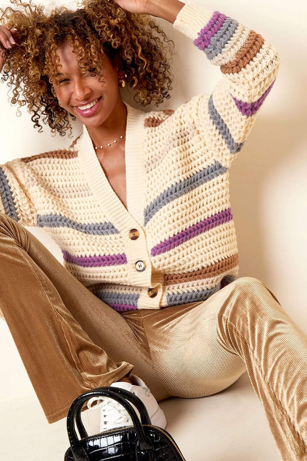 Grob gestrickter Cardigan Offwhite S/M h5Bild3