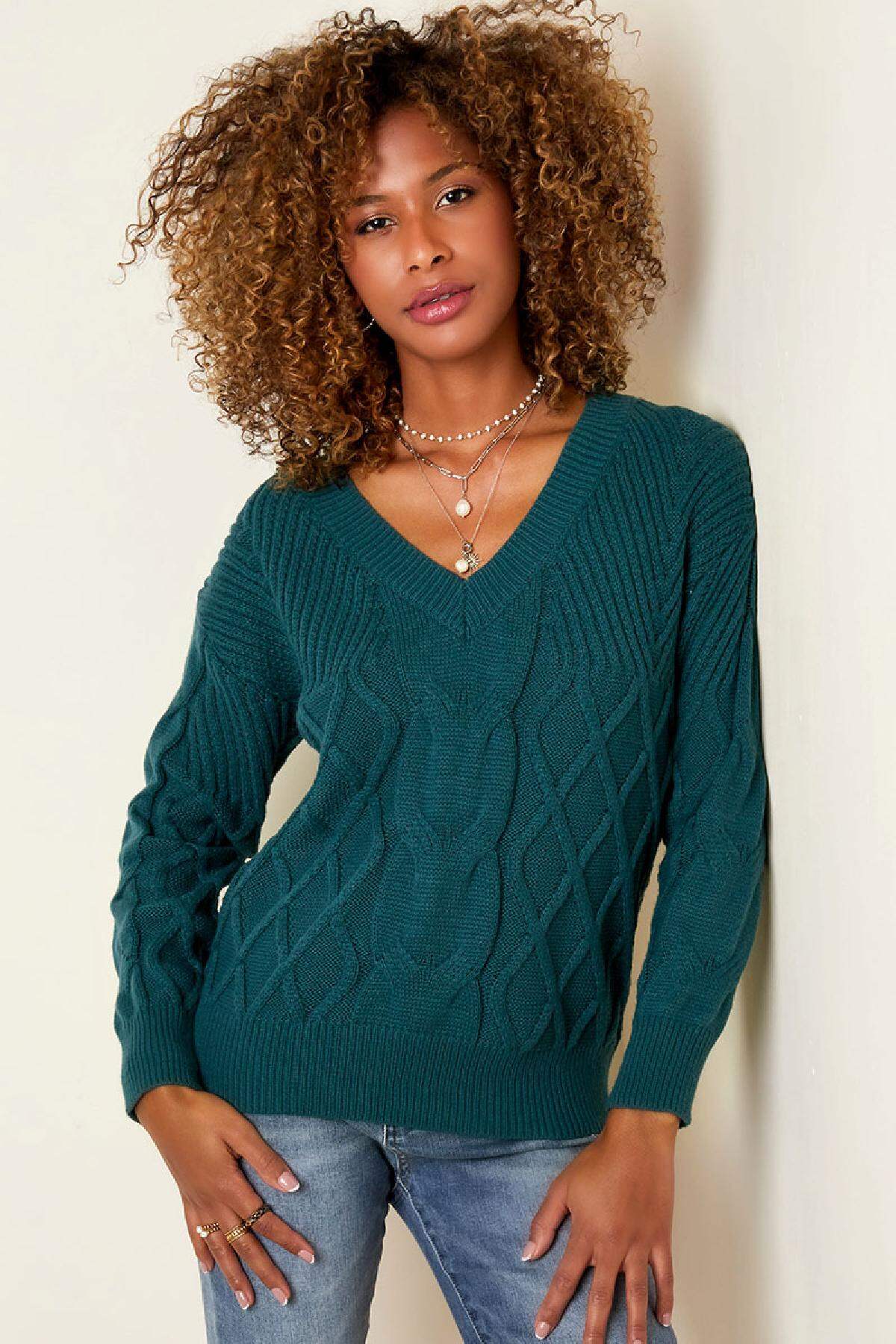 Maglia ai ferri con motivo a trecce Wine Red S/M h5 Immagine2