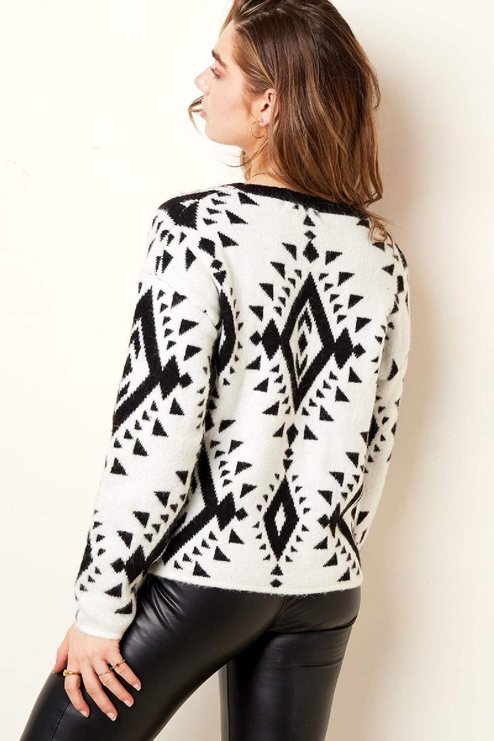 Pullover mit Stammes-Print Schwarz & Beige S/M h5Bild5