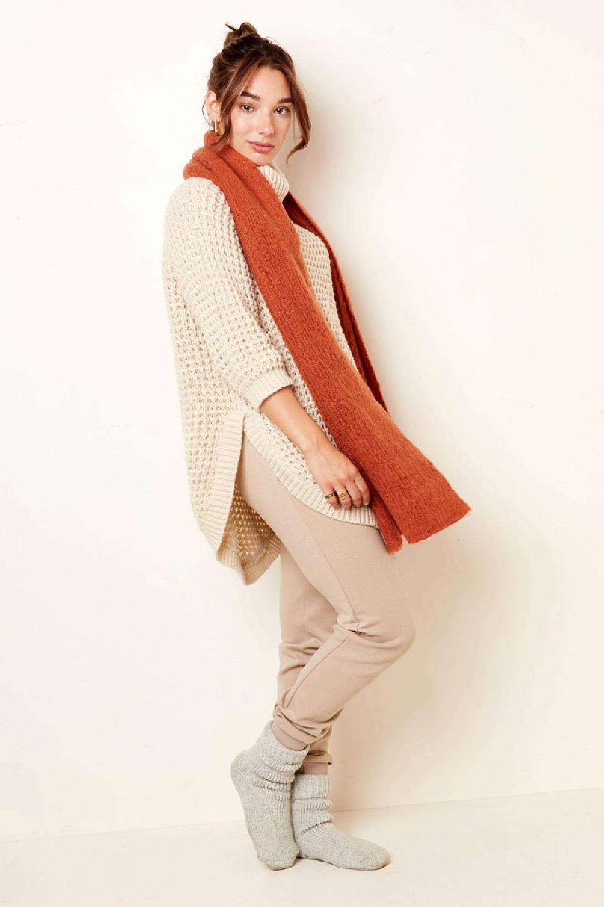 Langer Rollkragenpullover in Grobstrick Sand S/M Bild4