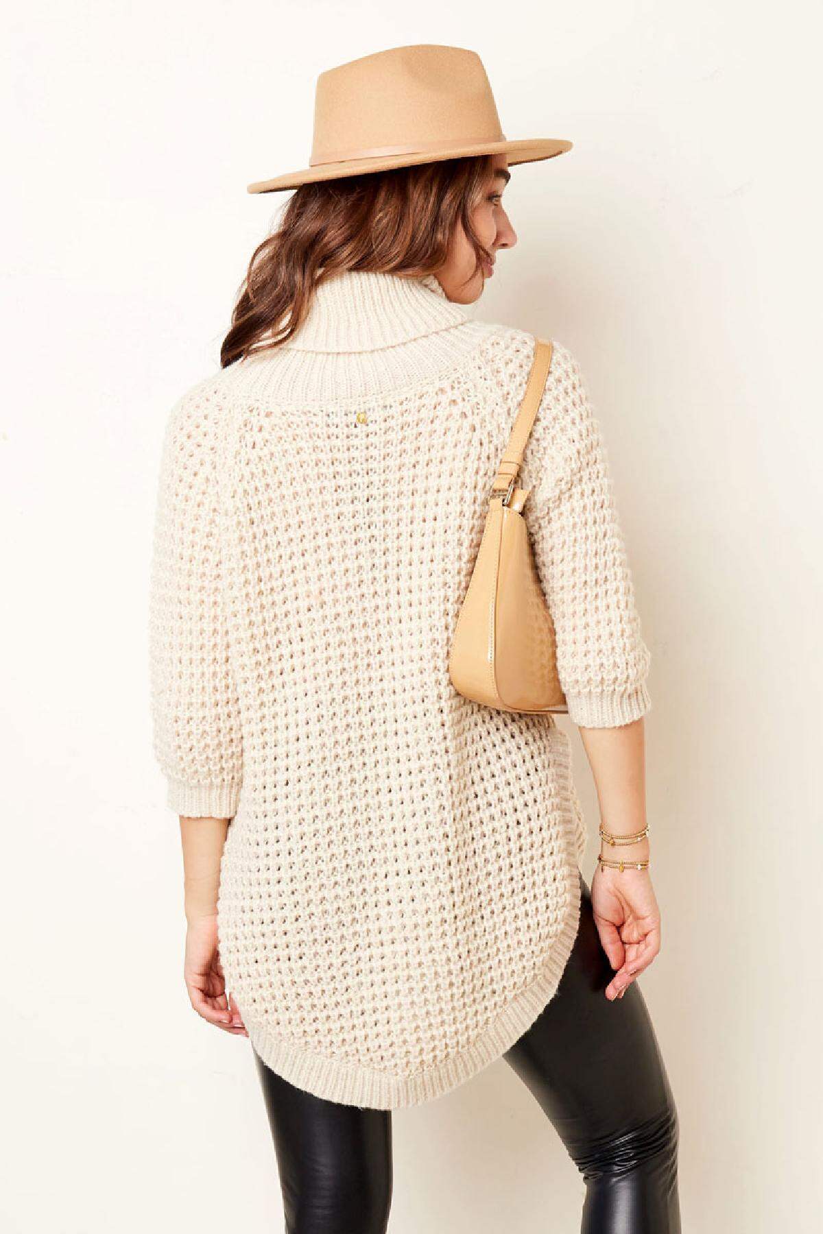 Langer Rollkragenpullover in Grobstrick Sand S/M Bild8