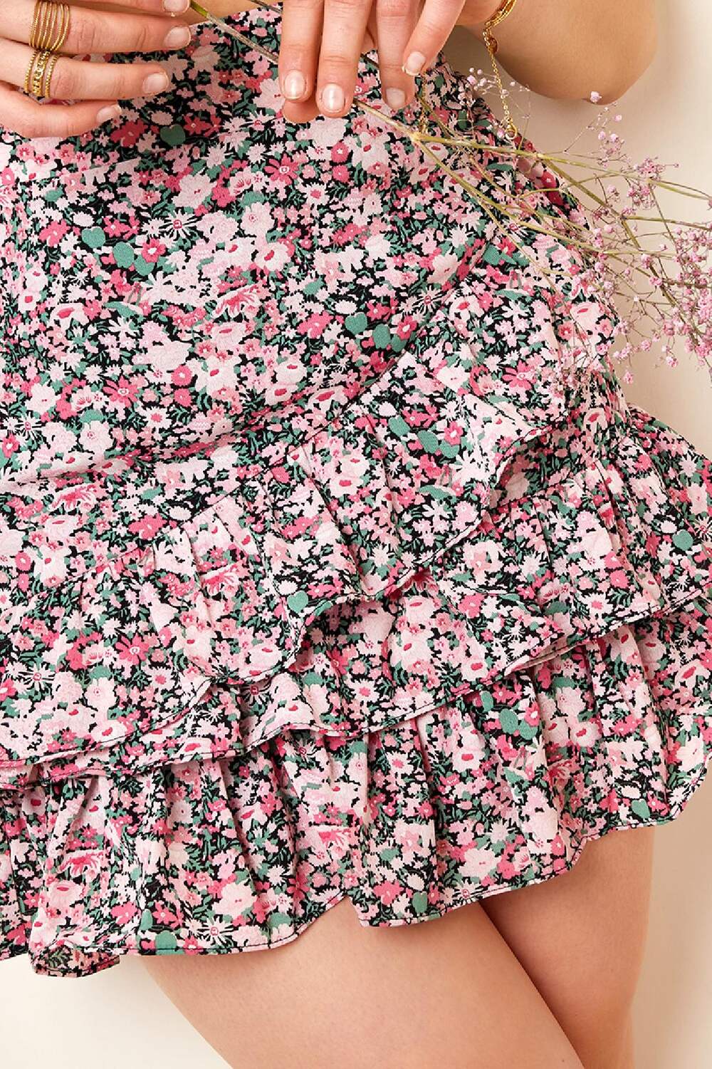 Ruffled Skirt In Flower Print Blue S h5Picture2