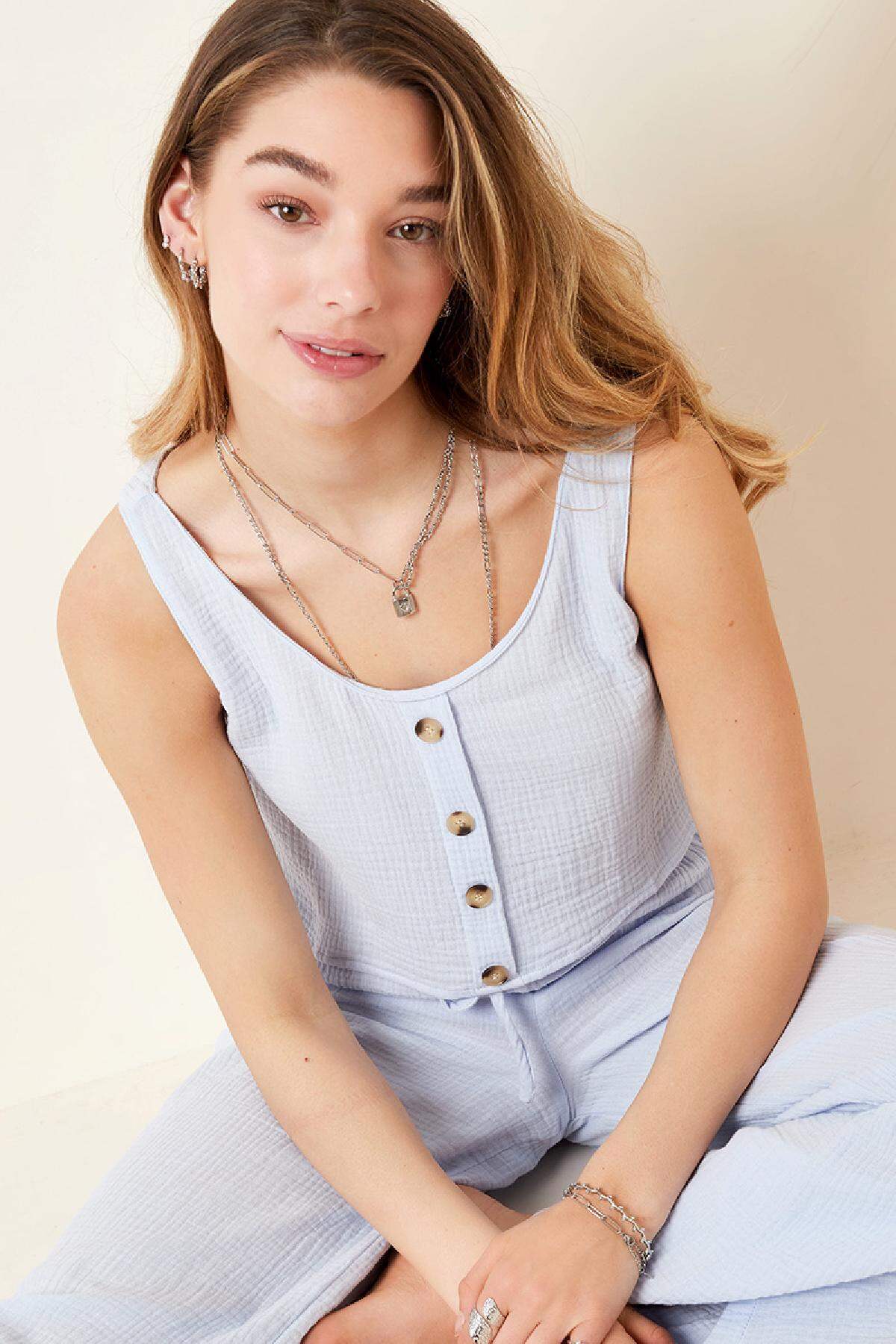Cotone Donne top senza maniche chiusura con bottoni
