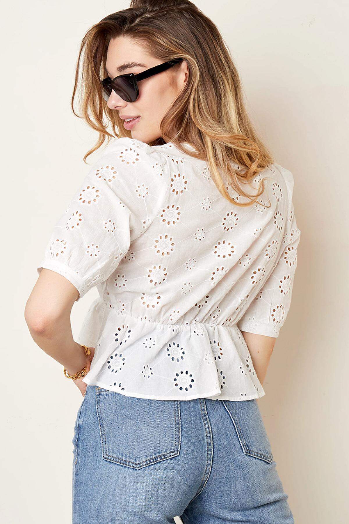 Broderie anglaise üst White S Resim4