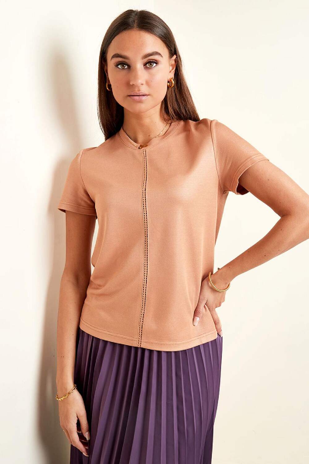 Rayon Vrouwen T-shirt Casual Voorzijde Naad Detail h5Afbeelding3