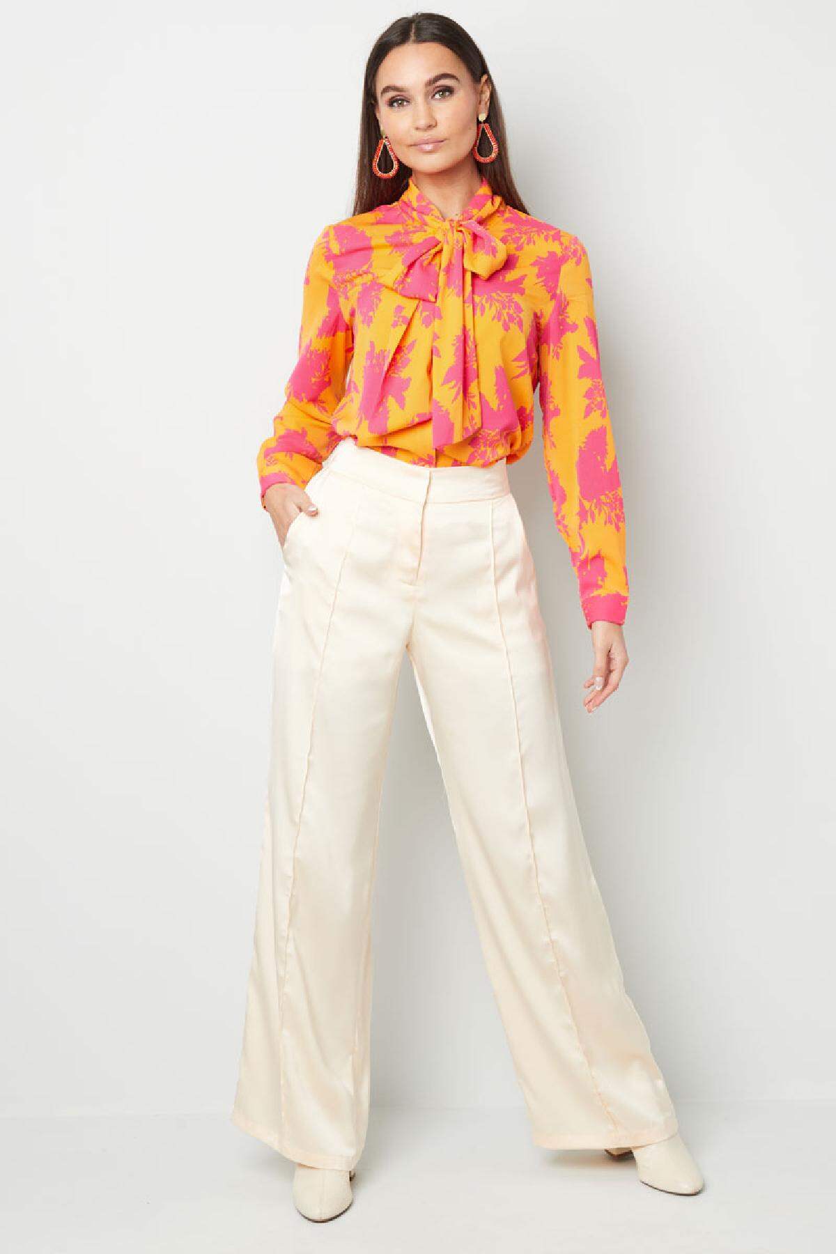 Blusa cuello lazo estampado colorido Fucsia & Amarillo S h5 Imagen3