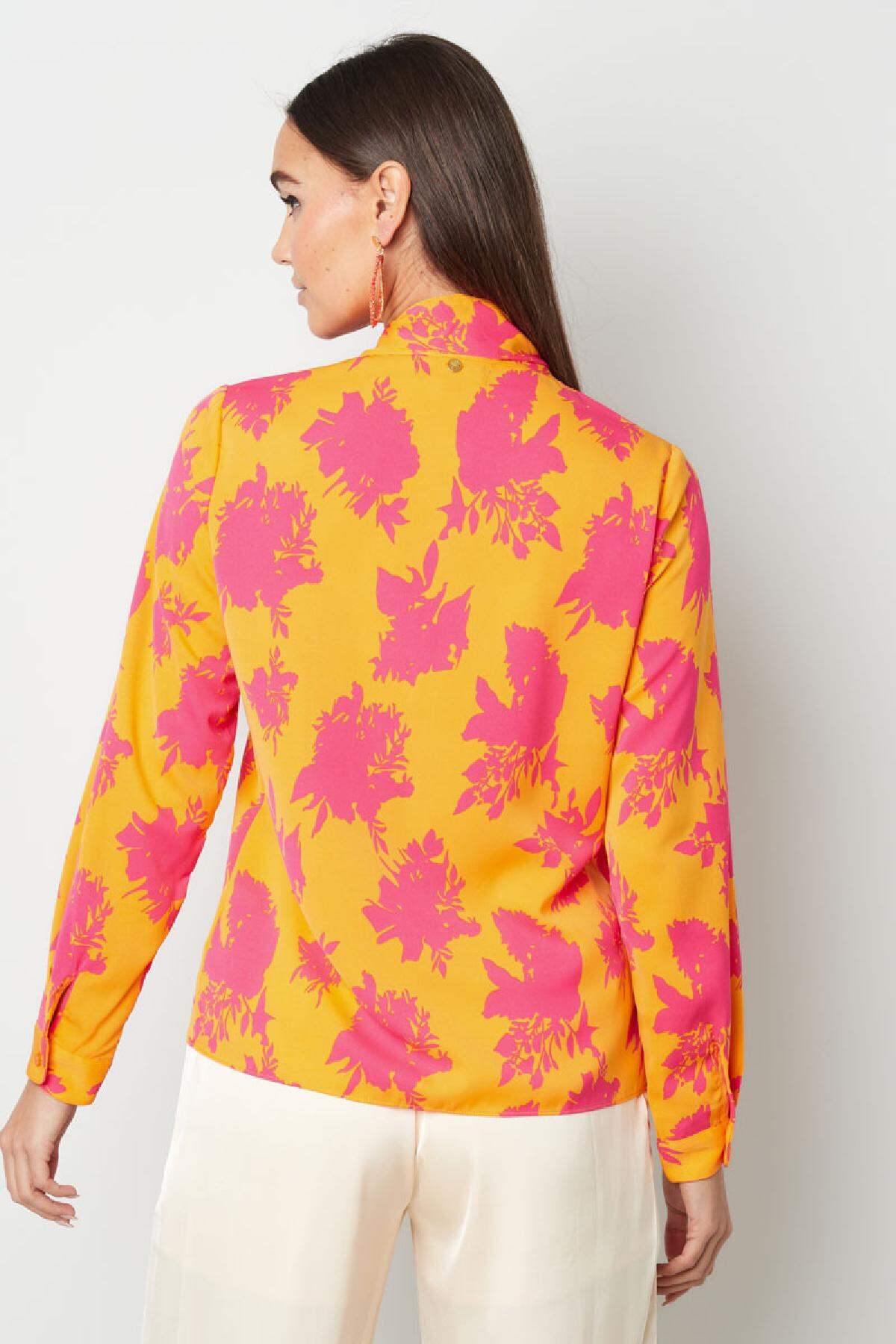 Blusa cuello lazo estampado colorido Fucsia & Amarillo S Imagen7