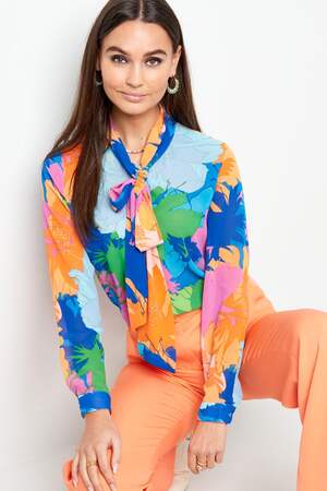 Blusa cuello lazo estampado floral Multicolor S h5 Imagen4