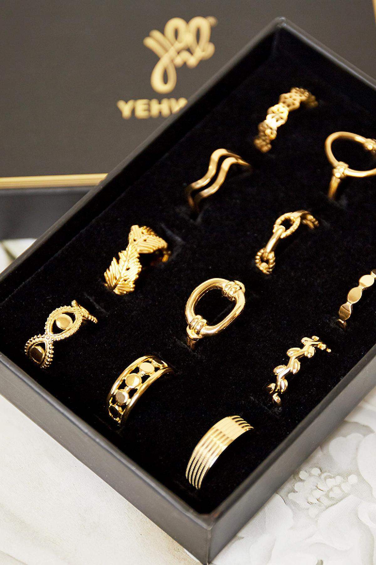 Display box 12 rings Gold Color Stainless Steel One size Picture3
