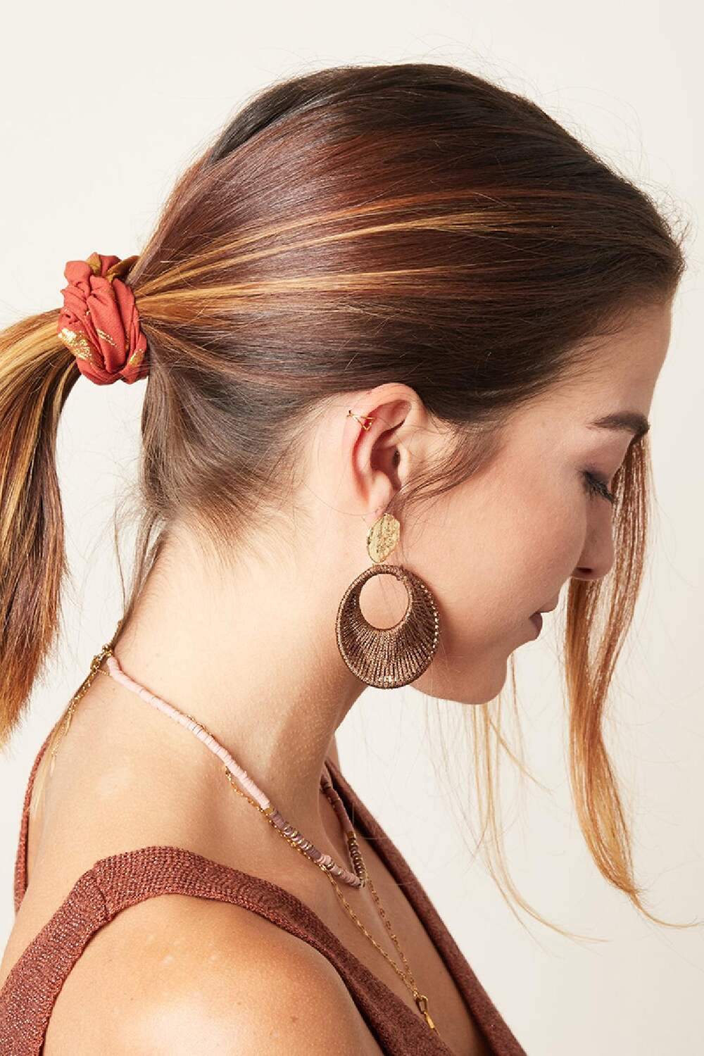 Scrunchie Golden Feather Red Polyester h5Picture5
